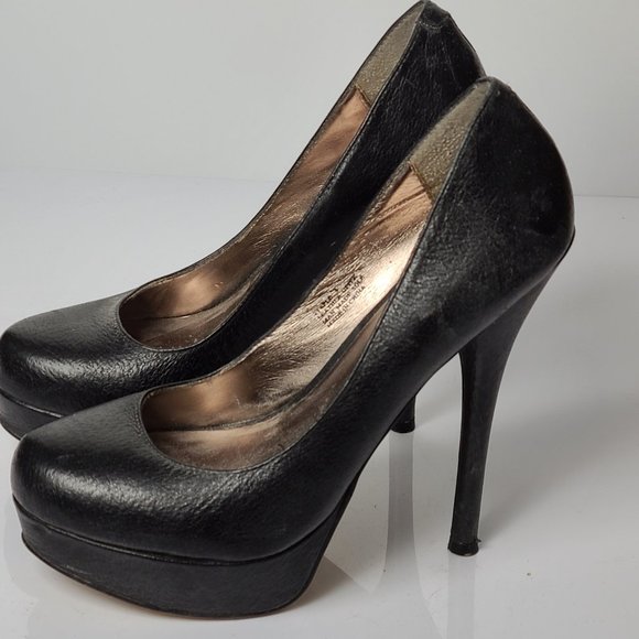 Black Leather Zigi Soho Platform Heels sz 6 'Stapl - Picture 6 of 8